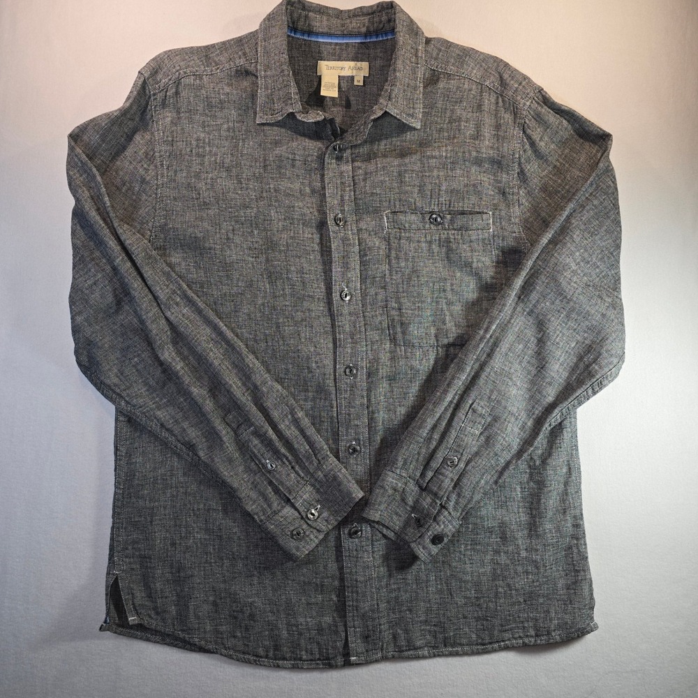 Territory Ahead Mens Medium Gray Long Sleeve Button Down Shirt Chambray Textured